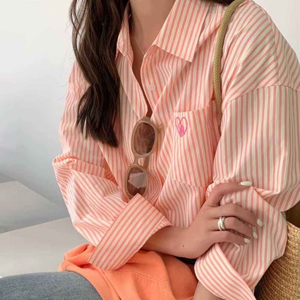 Women’s Striped Pink and White Button-Up Shirt